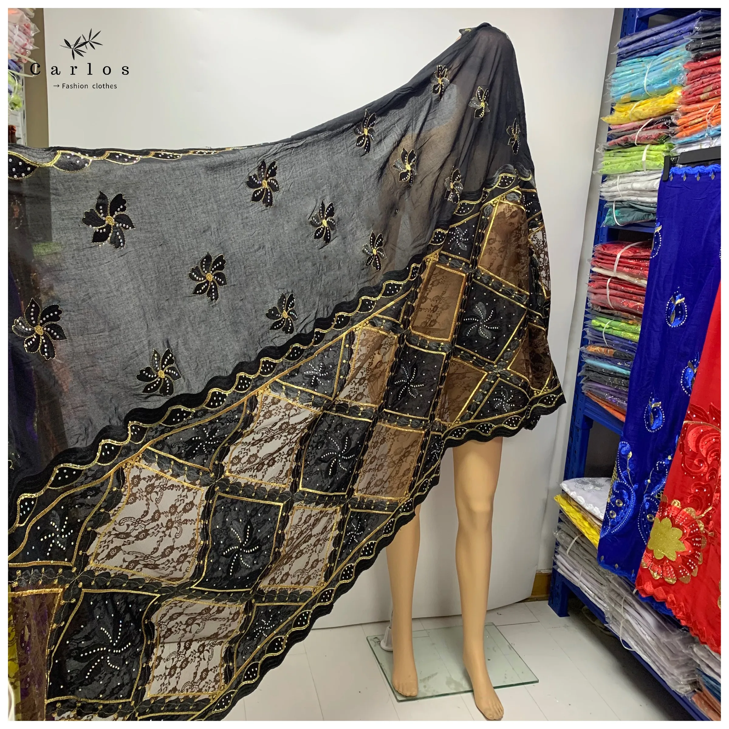 

Hot Sales Big Size Scarf African Women Hijab Scarf 100% Cotton with Lsce Embrodiery Muslim Scarf For lady And Women Sc-77