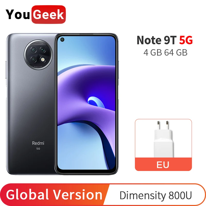 Xiaomi redmi注9t 4ギガバイト64ギガバイトグローバルバージョンnfcスマートフォンdimensity 800Uオクタコア48MPカメラ5000ノートpcバッテリー6.53