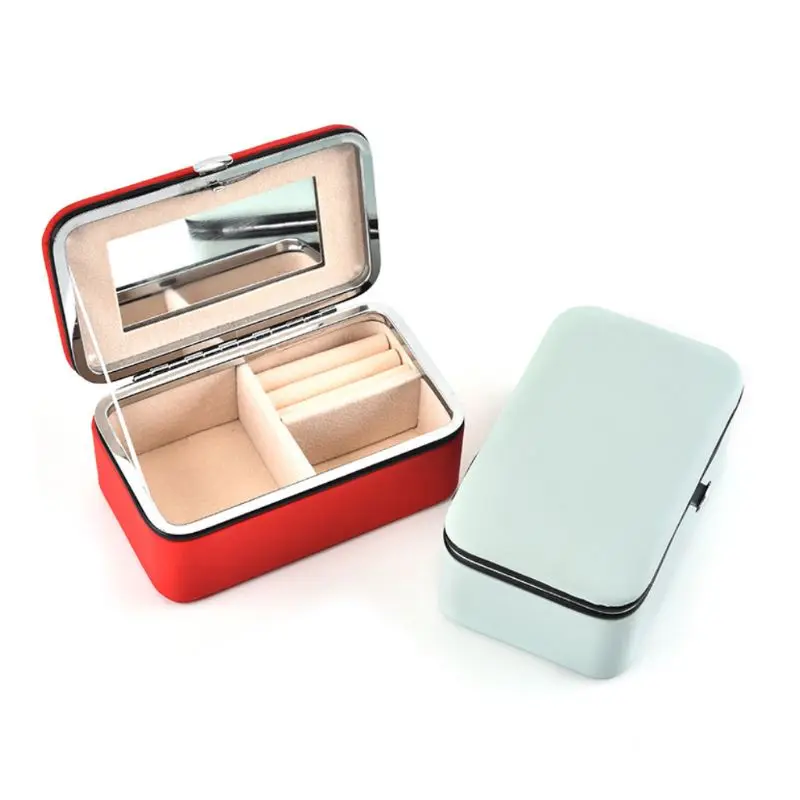 

Jewelry Box Portable with Makeup Mirror Earrings Grids Storage Travel Case X4YA