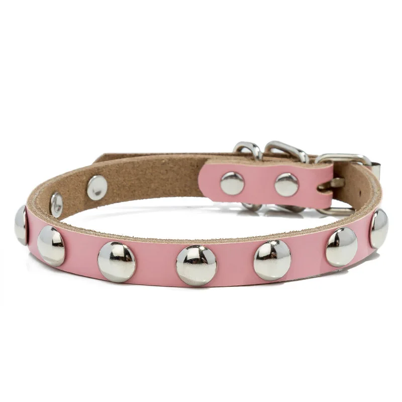 pink Кожаный собачий ошейник с шипами, персонализированный Панк круглый Шипованный ошейник для собак, многоцветное ожерелье, продукт для домашних животных для щенков, маленьких и больших собак - Цвет: pink