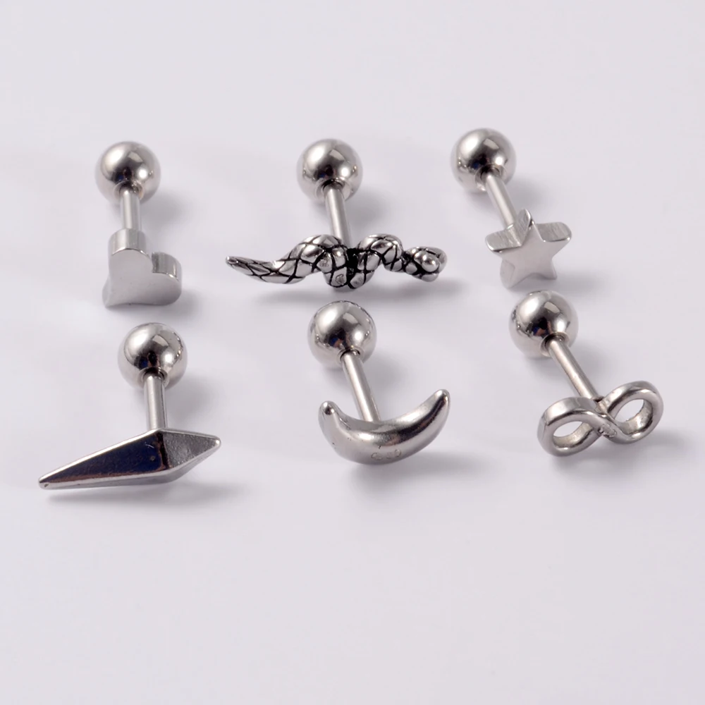 Orecchini A Barretta In Acciaio Inox 316L Per Lobo, Tragus, Helix, A Forma Di Stella, Colori Argento, Oro, Nero, Venduti Singoli - 2
