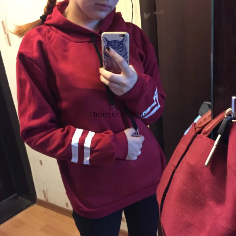 S-XL, Женская Толстовка в полоску с воротником под горло, хлопковый Свободный Повседневный Топ с капюшоном для девочек, Бархатные Теплые Топы с длинными рукавами