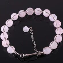 Серебряная проволока обернутый Круглый браслет из бисера натуральный драгоценный камень розовый кристалл Энергетический Браслет для женщин ювелирный подарок H084