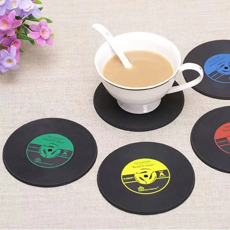 Creative Black Plastic Vinyl Record Table Placemats Retro Vintage Mug Coaster Home Decor CD Pads Mats Cup Coasters