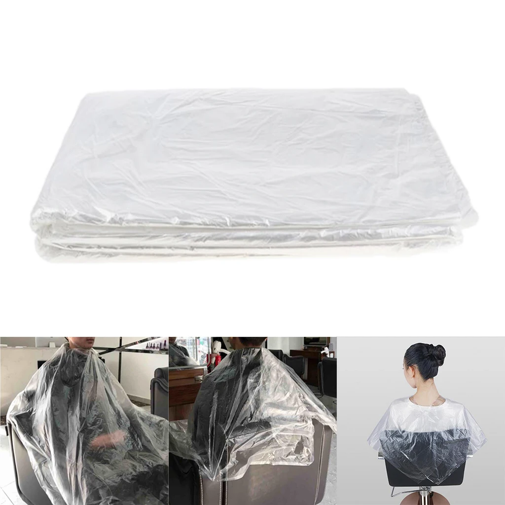 100pcs Waterproof Disposable Hair Cutting Cape Gown Hair Cut Capes Apron Salon Haircut Transparent Hairdressing Cloth