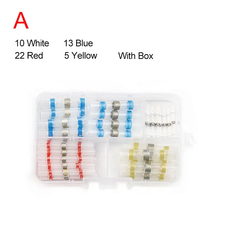 50pcs with box 50/60/75/100/200 шт Водонепроницаемый припоя рукава термоусадочные сращивания обжимных разъёмов,, 4 размера изолированного кабеля проволочные стыковые соединители - Цвет: 50pcs with box