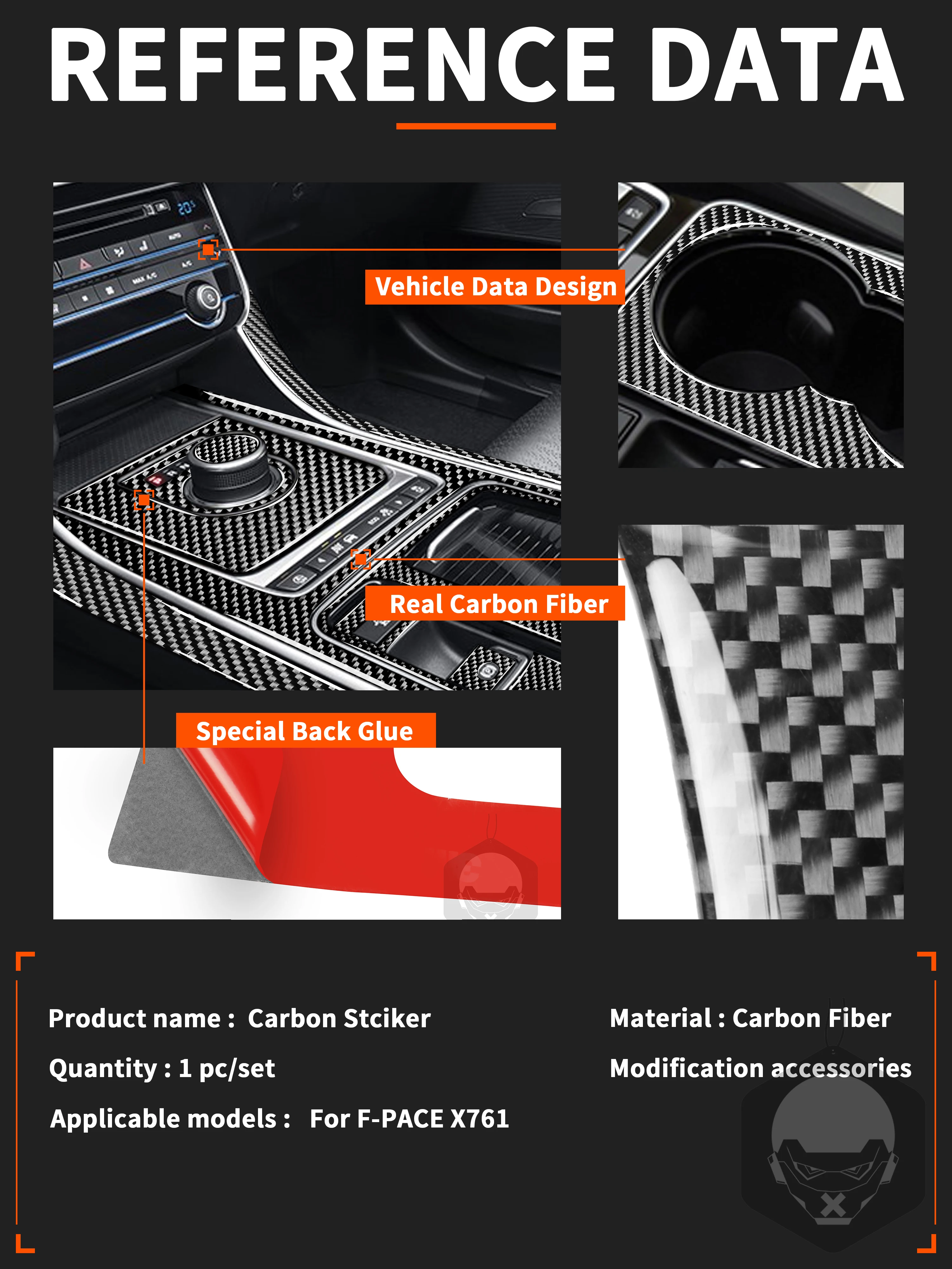 For Jaguar F-PACE X761 XE X760 XF X260 Carbon Fiber Sticker Center Control Gear Box Frame Water Cup Set Interior Car Accessories