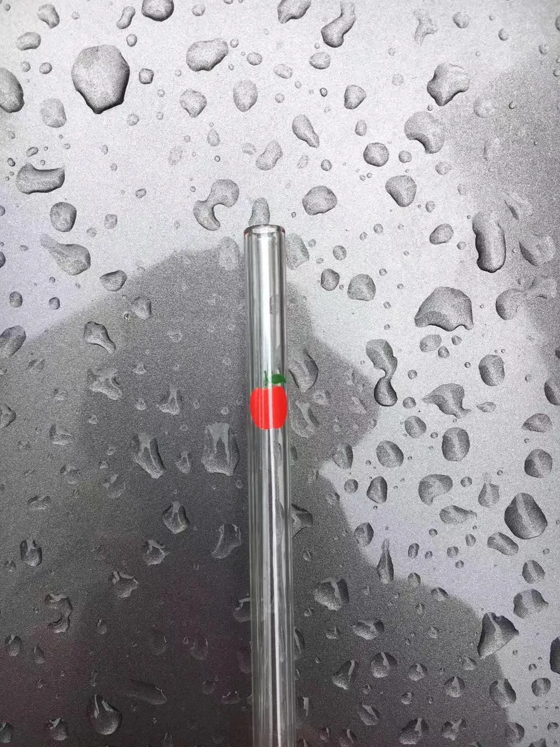 Apple 8*180 mm decal printed straight portable reusable clear glass straw drinking straw - Цвет: Apple