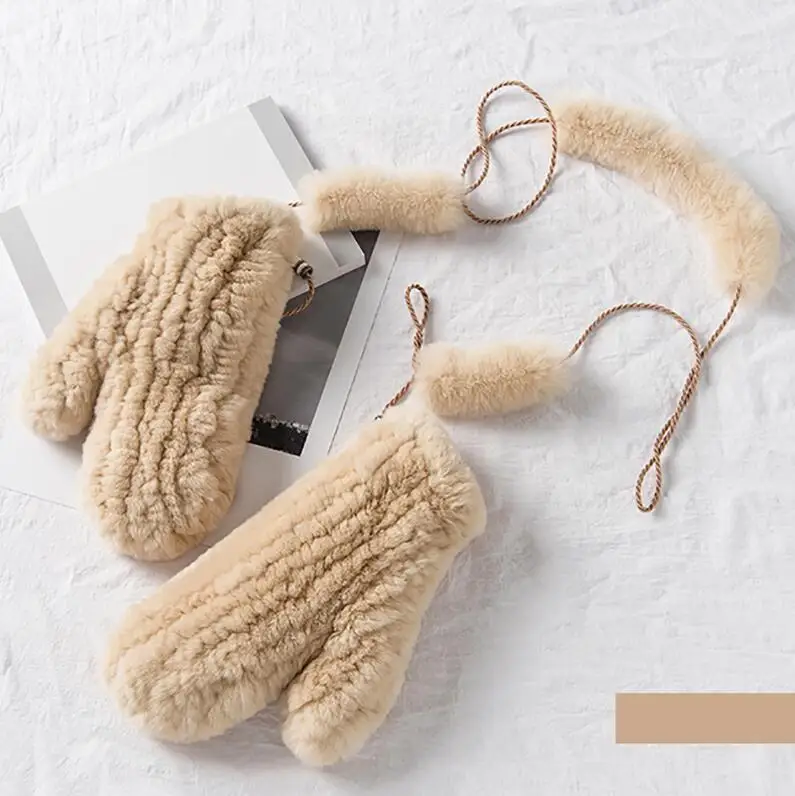 dark beige YCFUR повседневные стильные женские перчатки зимние теплые мягкие Настоящий мех кролика перчатки для женщин супер эластичные женские перчатки теплые - Цвет: dark beige