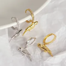 925 пробы серебряные серьги животные серьги в виде попугая Личность Мини инкрустированные красивый циркон подарок подруге дамы ювелирные изделия