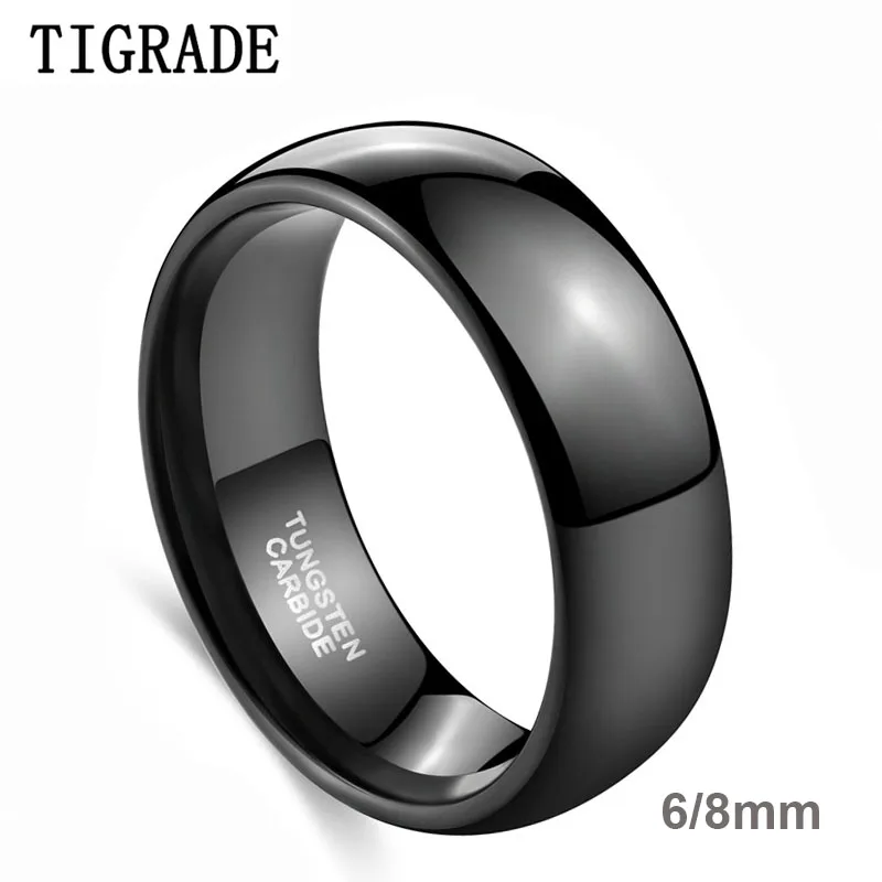 

TIGRADE 8mm Men's Black Dome Tungsten Carbide Ring Polished Wedding Bands Engagement Rings Male Jewelry Comfort Fit Bague anel