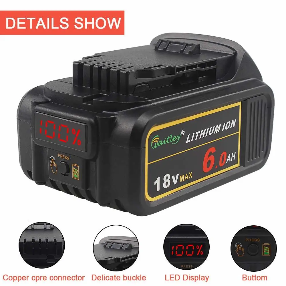 Waitley BCD184 18В 6ач 6000 мАч Сменные литиевые батареи для DeWalt и 20В MAX XR