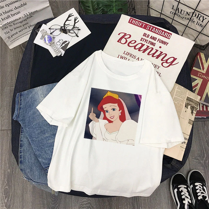 

Summer Cartoon Casual Tops Female tees Harajuku Fun T-Shirt Spoof Fun New Snow White Princess print Short Sleeve O-neck
