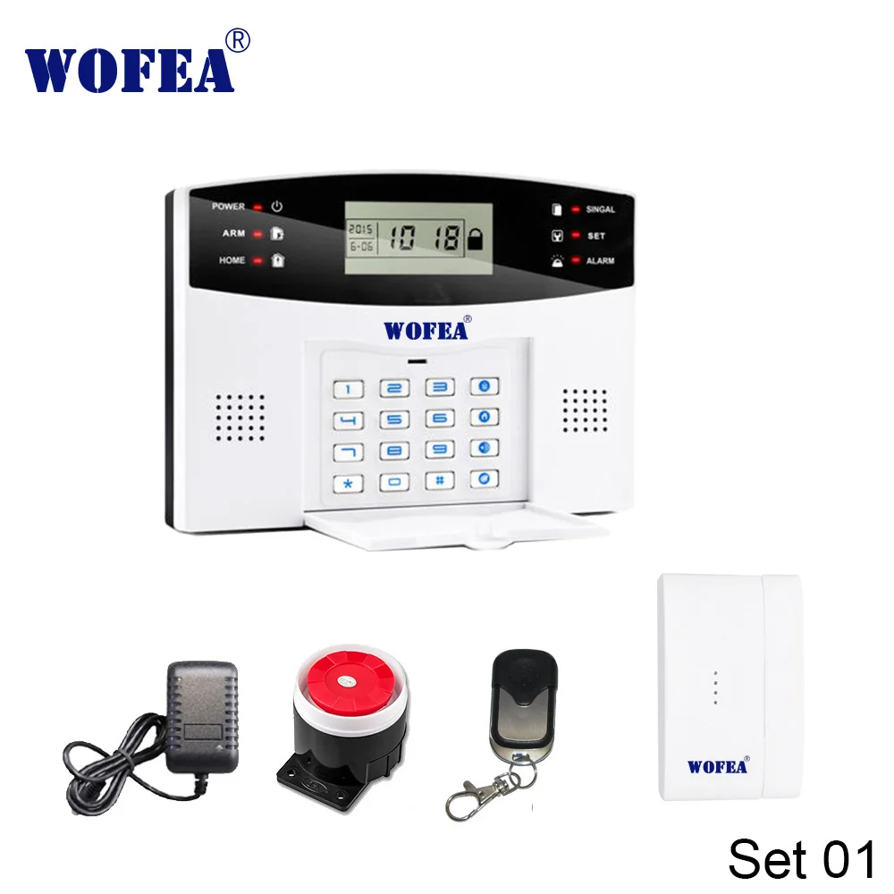 Set 01 Wofea IOS Android APP управление беспроводной домашней безопасности GSM сигнализация Система Двусторонняя Интерком SMS уведомление для отключения питания - Цвет: Set 01
