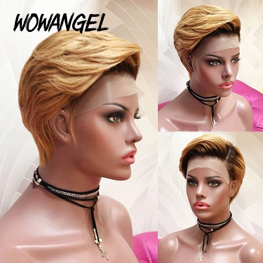 Wowangel Пикси Боб короткие стрижки 4*4 Кружева Clousre человеческие волосы 180% Плотность