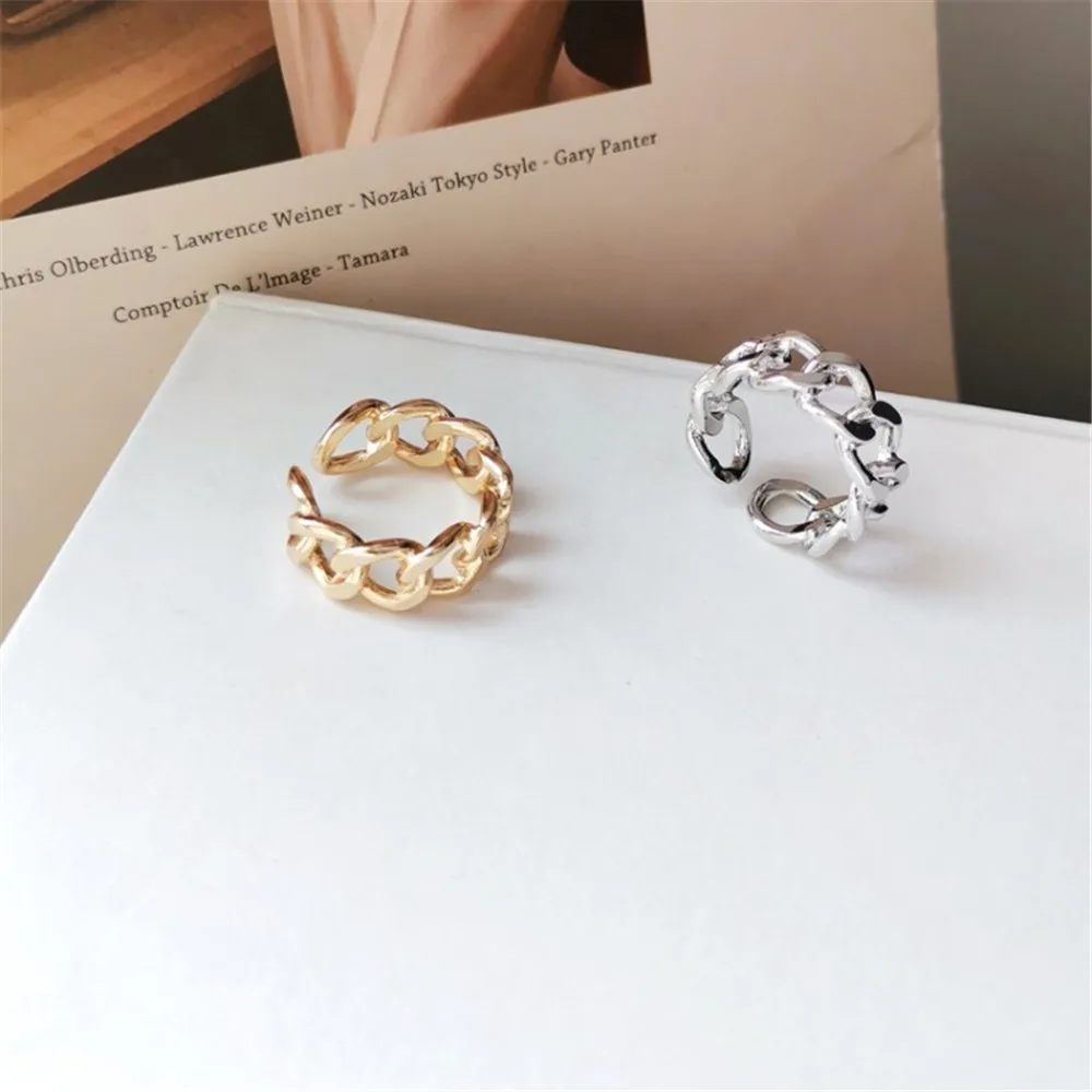 Punk Gold Silver Color Glossy Metal Chain Open Ring For Women Round Hiphop Hollow Chains Finger Rings Party Fashion Jewelry A964