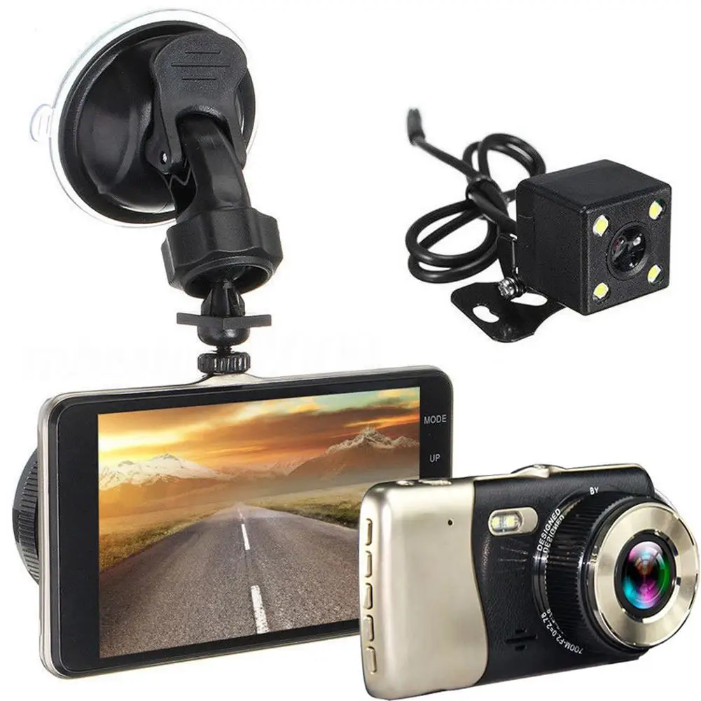 4 дюйма вождение автомобиля Регистраторы Ночное видение передние и задние Двойной объектив HD 1080P DVR EDR Dashcam G-Сенсор зеркало заднего вида микрофон/динамик