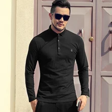 Мужская специальная вышивка, хлопок, эластичный шар, мужские украшения, длинный рукав, рубашка поло, отложной длинный рукав, футболка, PL-93