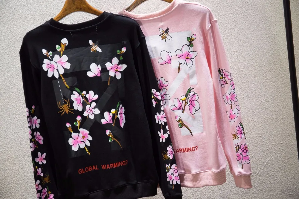 OFF-WHITE OW VIRGIL ABLOH Розовый Вишневый цвет стрелка Мужская толстовка OW уличная Мужская s толстовки с круглым вырезом с капюшоном спортивная куртка