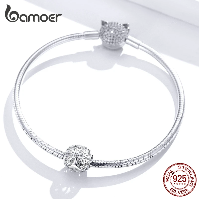 Bamoer 925 пробы Серебряный древо жизни круглый шарик металлический Шарм для женщин серебряный браслет для изготовления ювелирных изделий BSC139