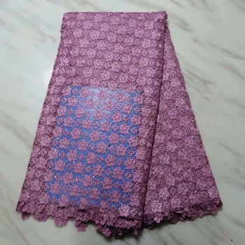 

African guipure lace fabrics royal blue pink embroidery beaded chemical cord lace high quality Nigerian lace fabrics for wedding