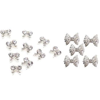 

10Pcs Bow Tie 3D Clear Rhinestone Nail Art Diy Decoration & 5Pcs 3D Silver Alloy Rhinestones Bow Tie Nail Decoration
