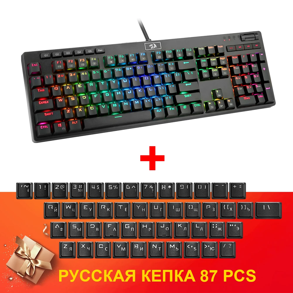 K579RGB RU Redragon K579 RGB USB Механическая игровая клавиатура синий переключатель со светодиодной подсветкой 104 ключ анти-ореолы проводной ПК Компьютерная игра - Цвет: K579RGB RU