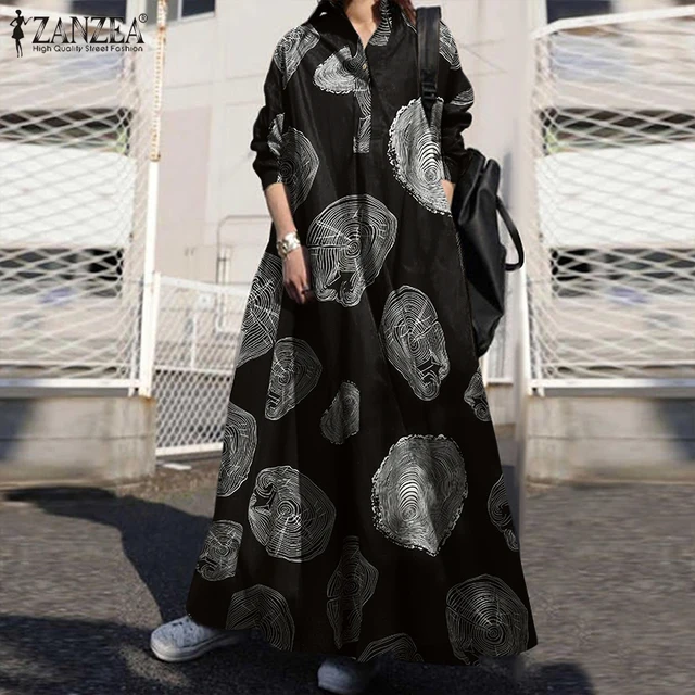 ZANZEA 2021 Vintage Button Shirt Dress Women's Autumn Sundress Long Sleeve Maxi Vestido Female Casual Bagyy Robe Femme  5