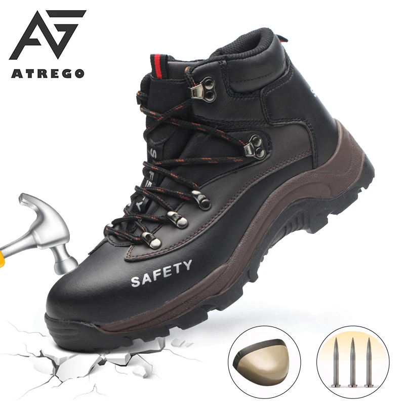 AtreGo zapatos de seguridad con punta de acero para hombre, botas  protectoras de trabajo, ligeras, transpirables, zapatos  indestructibles|Botas de seguridad y de trabajo| - AliExpress