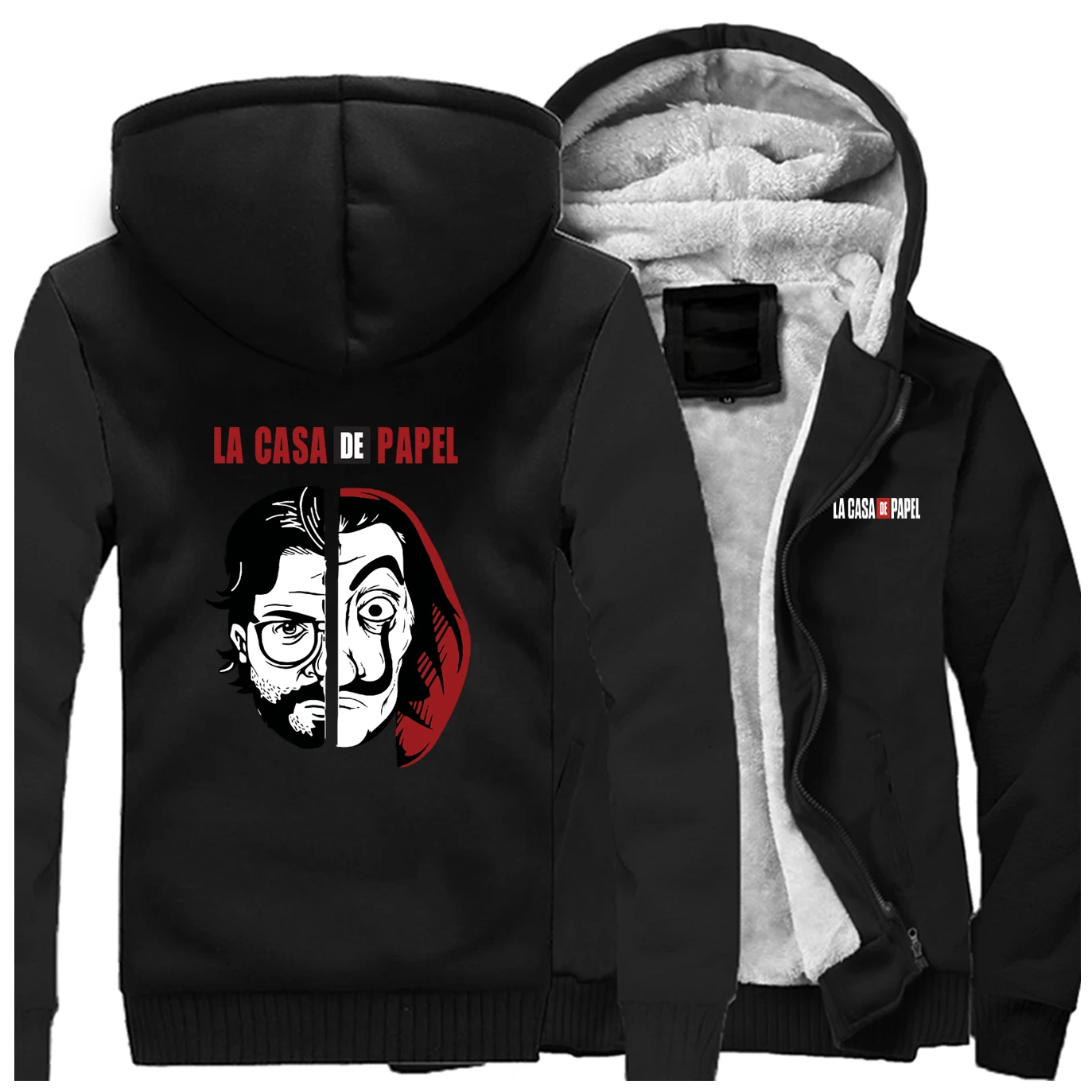 La Casa De Papel толстые флисовые толстовки мужские хип-хоп куртки на молнии Sergio Marquina мужские толстовки зимняя уличная одежда теплое пальто - Цвет: Black