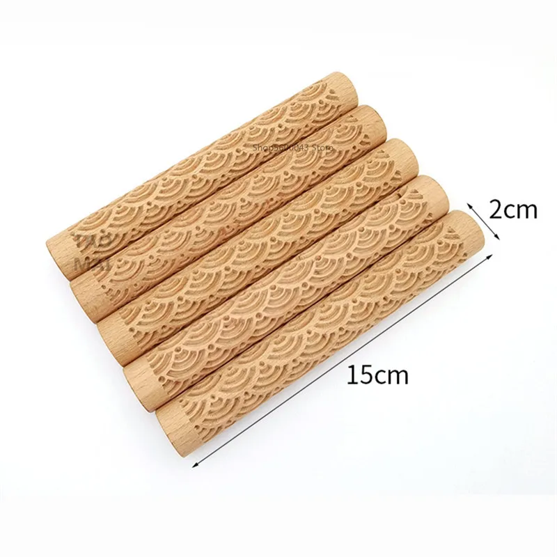 Description Picture 6 of itemPottery Art Wood Texture Roll Relief Tree Stone Flower Pattern Embossed Rod Mud Roll DIY Ceramic Sculpture Modeling Clay Tools