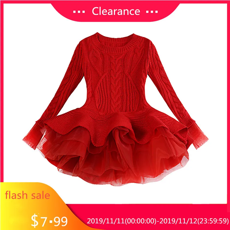 Autumn Winter Girls Sweater Dress Girls Christmas Thick Warm Dress Baby Knitted Cotton Chiffon Party Dress For Kids Girls 2019