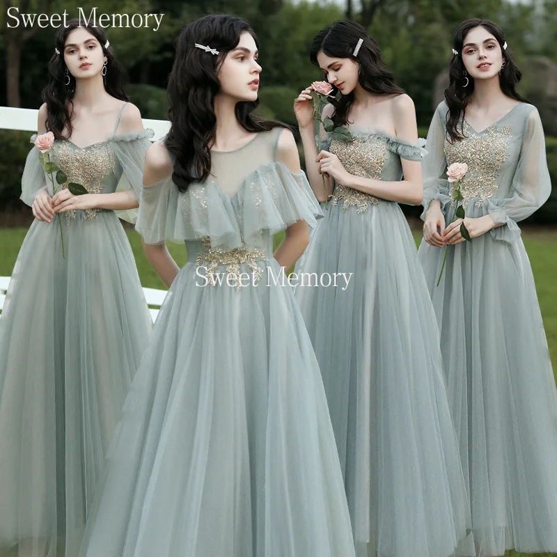 

Custom Made Aqua Green Bridesmaid Dresses Vestidos Women Long Sleeve Robe Plus Size Wedding Party Dress