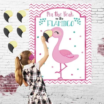 

Besegad Funny Pin the Beak on the Flamingo Game with Poster Eye Masks Beak Stickers Dot Glues for Kids Adults Party Supplies