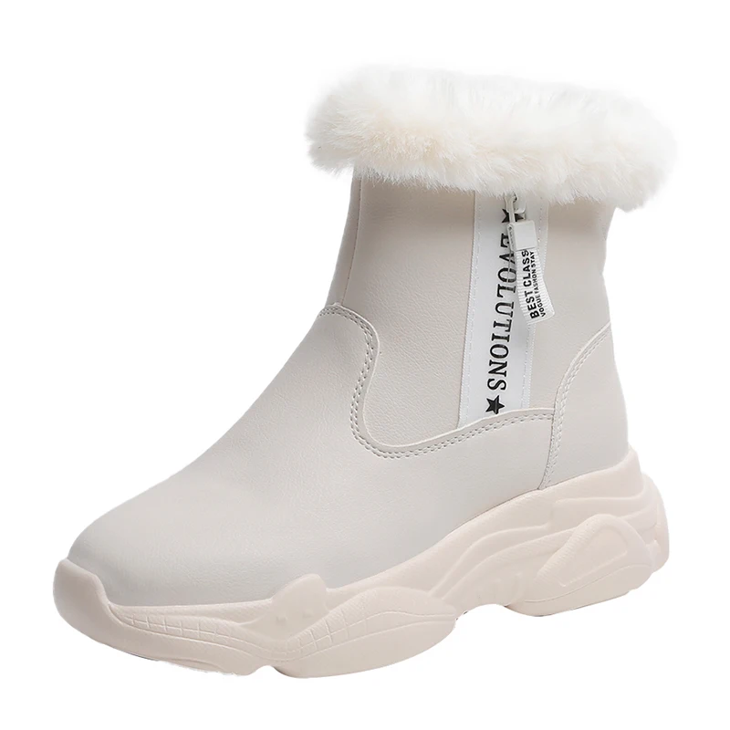 Beige Г., новые зимние женские ботинки модные белые ботинки теплые кожаные ботинки на меху на платформе женская обувь мягкие Черные ботильоны на высоком каблуке - Цвет: Beige