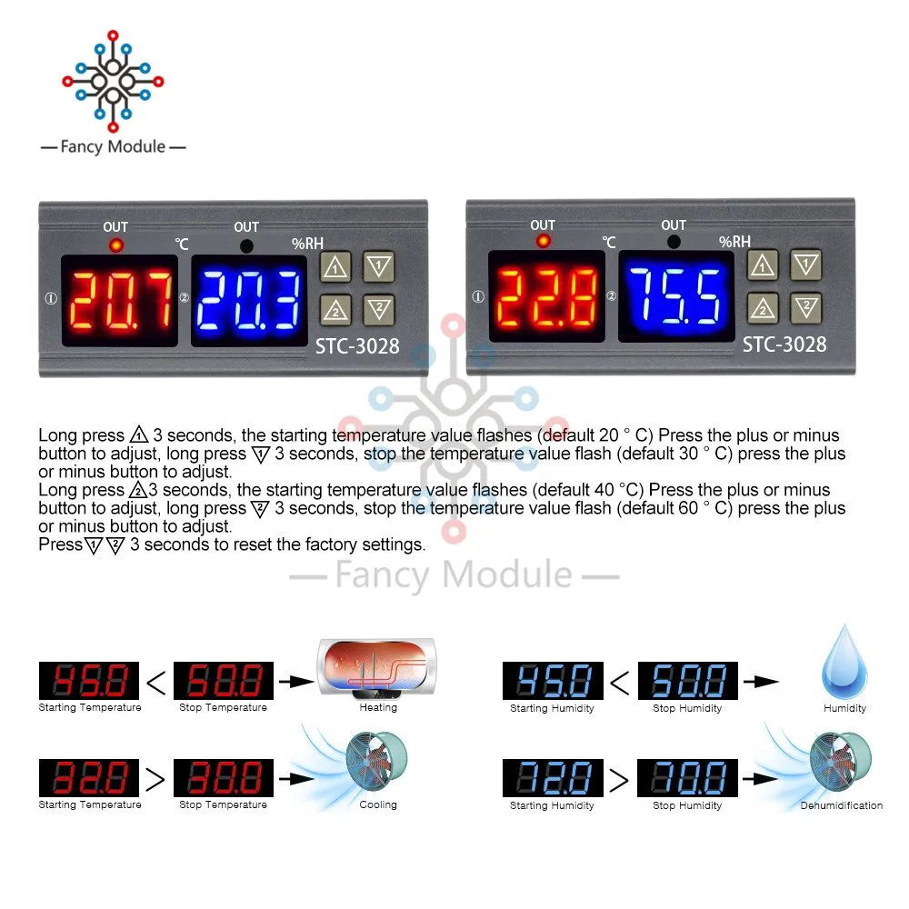 Двойной цифровой регулятор температуры 12V 24V 110V 220V STC 3028 10A термостат контроль