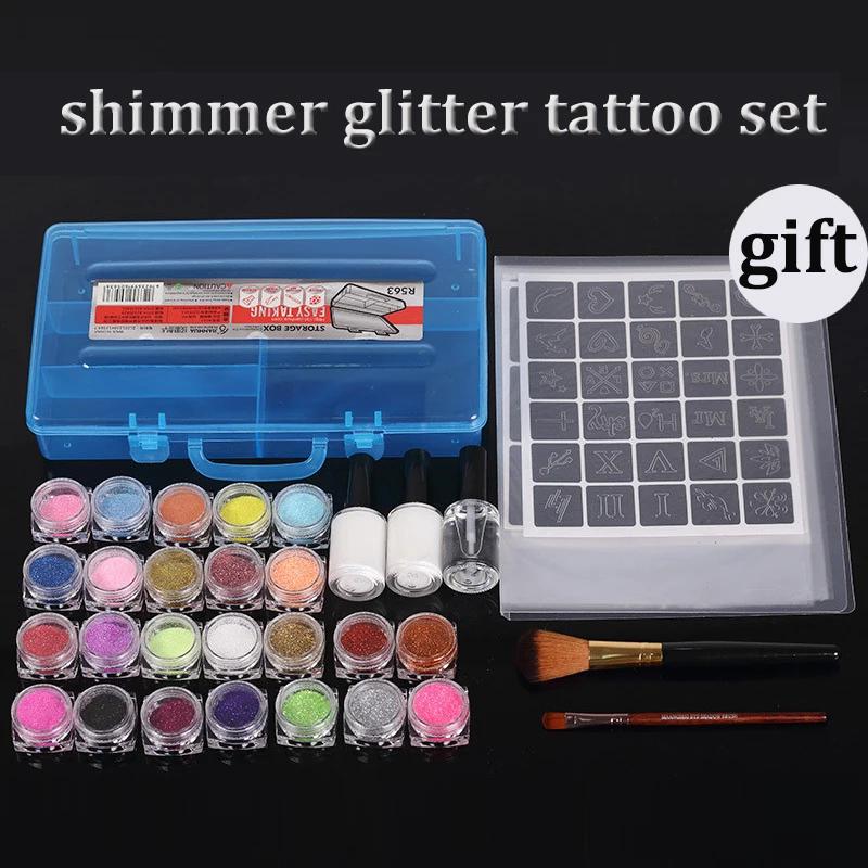 24สีผงชั่วคราว Shimmer Glitter Tattoo Kit สำหรับ Body Art Design Paint