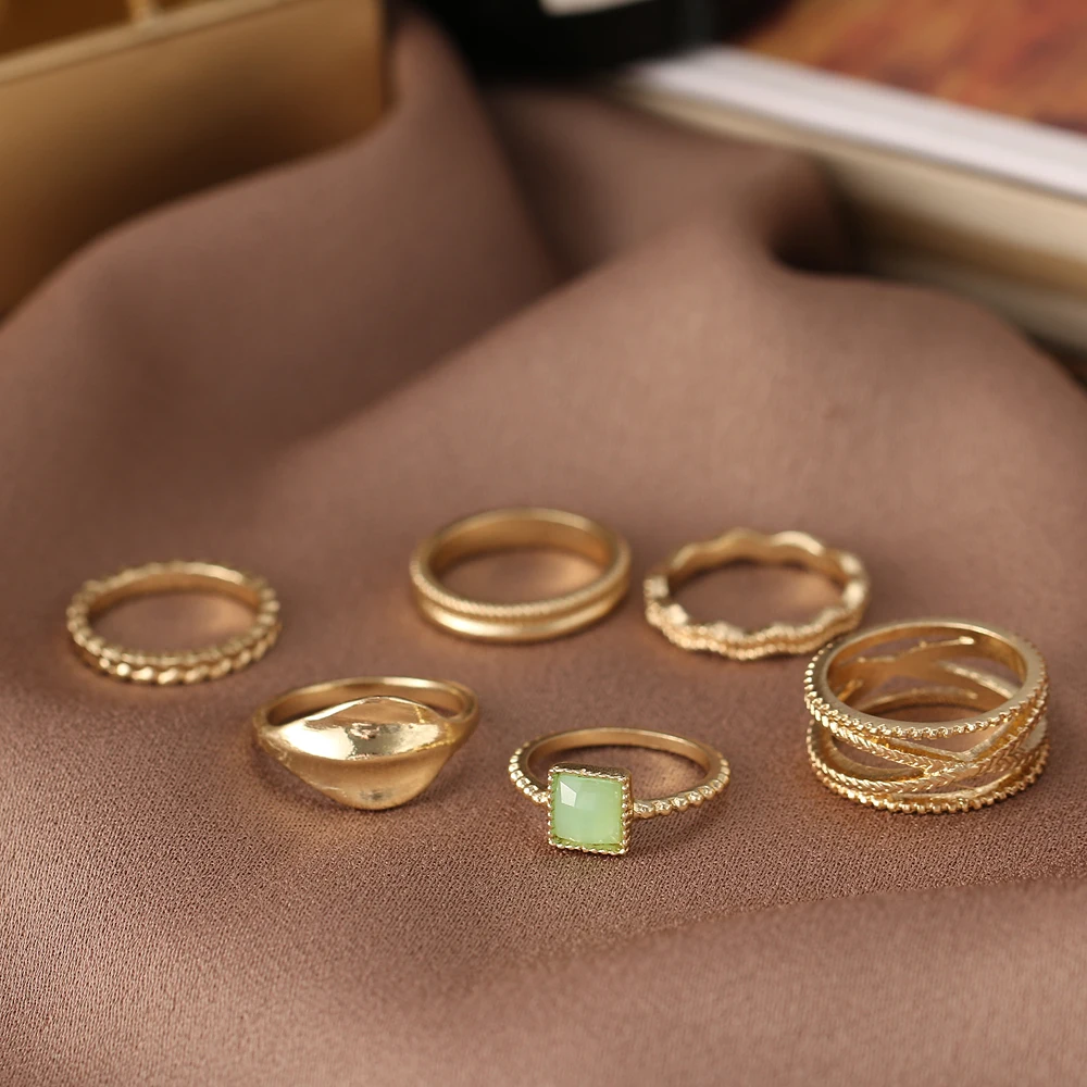 FNIO Bohemian Gold Chain Rings Set For Women Fashion Coin Snake Moon Rings Party 2021 Trend 9