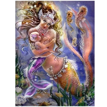 

5d cross stitch diamond embroidery Mermaid mom and baby diy diamond painting full square round drill mosaic cartoon art,YG1821
