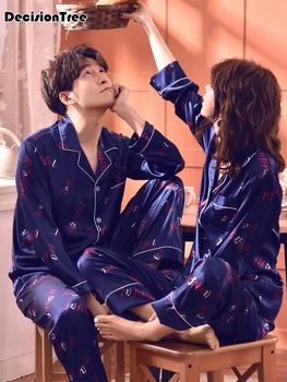 

2020 pyjamas striped full sleeves full long pants pajama set pijama hombre satin silk sleepwear men pajamas couple pajamas