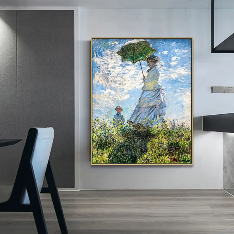 Женщина с зонтиком Madame Monet и ее сын Клода монета классическое искусство холст