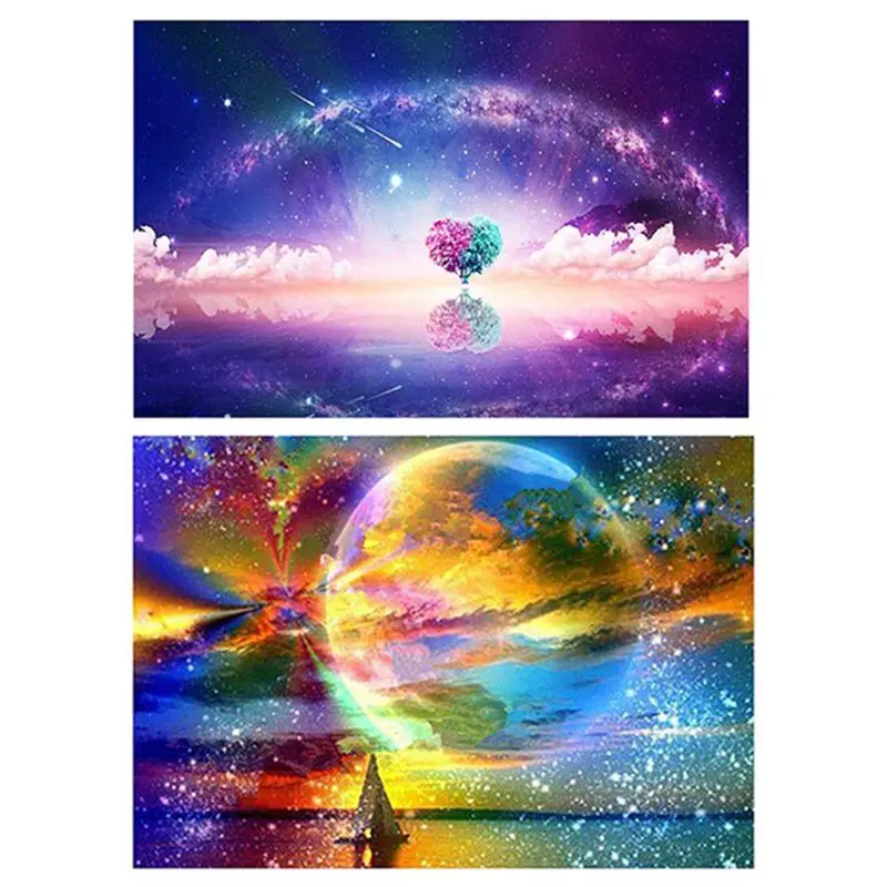

Set of 2 Diamond Painting Kit for Full Drill Paint with Diamonds Pictures Arts Craft for Home Decor Gift,starry sky