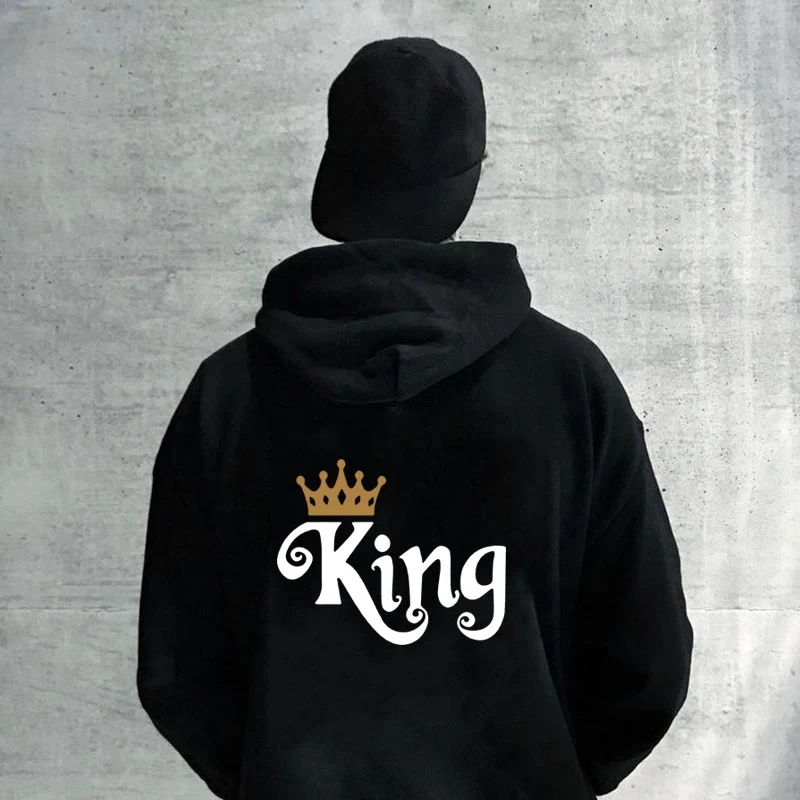 King queen печатные толстовки для пар женщин мужчин Толстовка влюбленных пары худи пуловеры в стиле кэжуал подарок