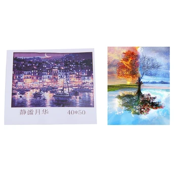

2 Set DIY Oil Painting Paint By Numbers Drawing + Brushes Paint for Adults&Kids Frameless Four Seasons Tree Landscape DIY Painti