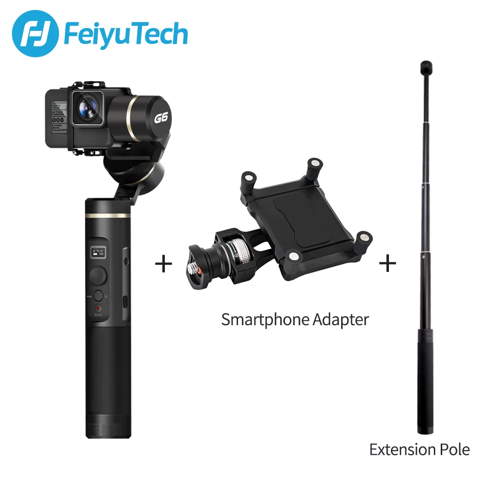 FeiyuTech G6 защита от брызг ручка Gimbal Wifi+ Bluetooth OLED экран экшн-камера стабилизатор штатив полюс для Gopro Hero 6 5 RX0 - Цвет: g6 pole phone mount