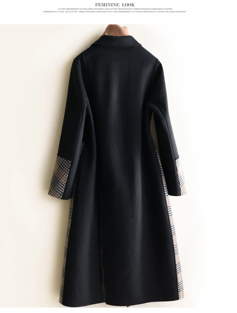 Новое поступление двухстороннее Ретро кашемировое пальто лоскутное клетчатое винтажное женские зимние пальто элегантное Свободное длинное женское Шерстяное Пальто