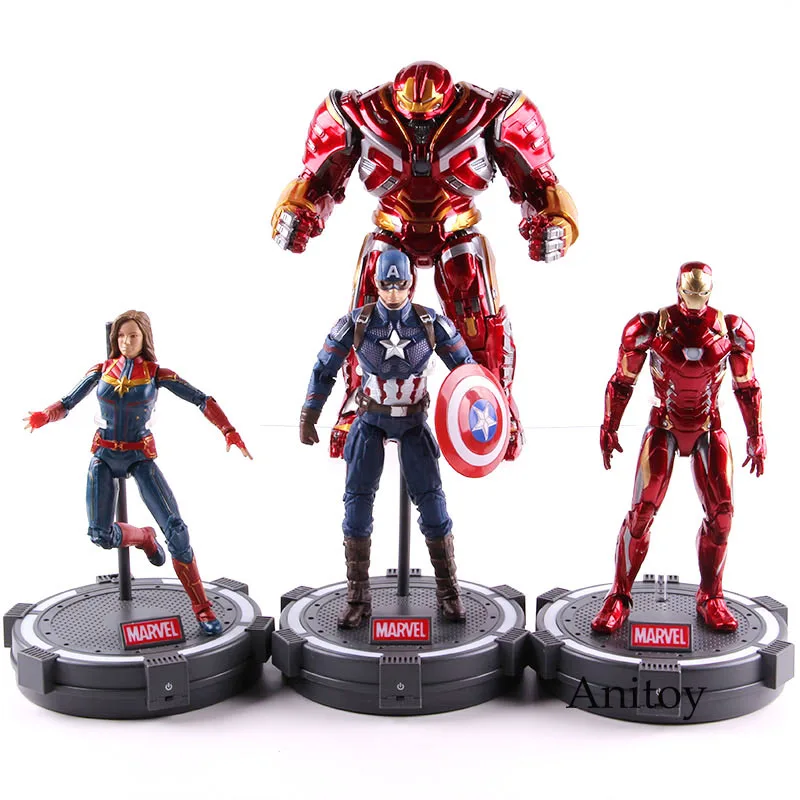 

Avengers Iron-Man Captain Marvel Hulkbuster Captain America Action Figure With LED Light Marvel PVC Collectible Model Toy