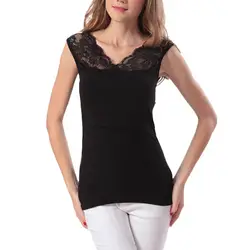 Женская одежда для беременных без рукавов для грудного вскармливания футболка Цвет Черный Топы для кормящих беременных кружевной