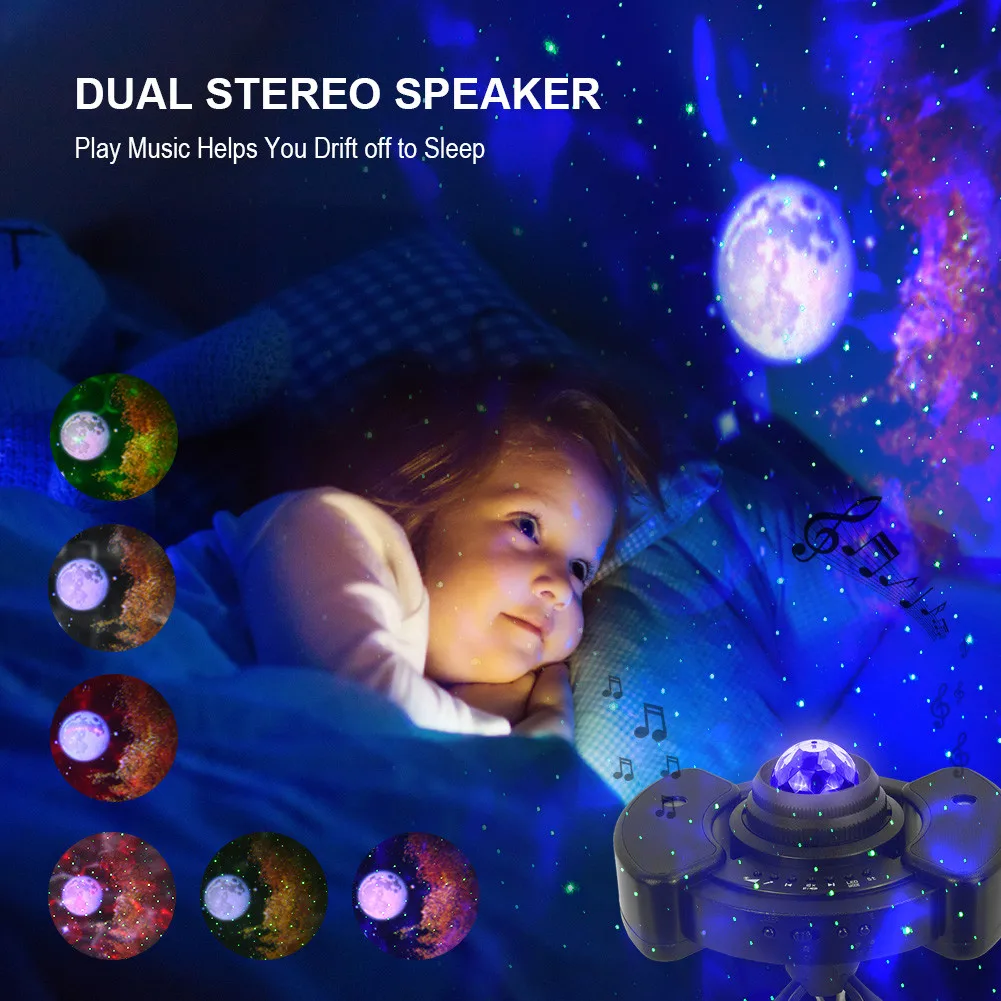 

Colorful LED Stary Sky Projector Music Bluetooth Player Star Rotating Cloud Night Light Kids Gifts Christmas Bedroom Lamp