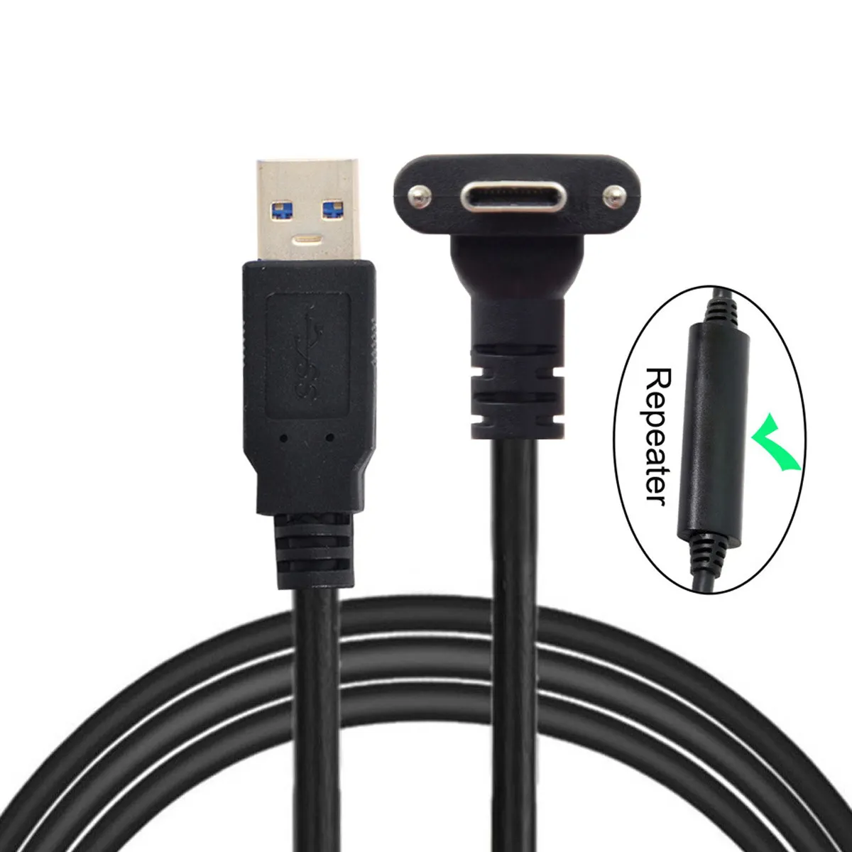 

8.0M USB3.0 to Down Up Angled USB3.1 Type-C Dual Screw Locking Data GL3523 Repeater Cable 90 Degree for Camera Oculus Quest Link